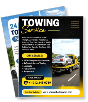 professional towing service flyer with emergency assistance details template