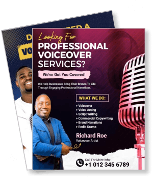 professional voiceover services advertisement with contact info template