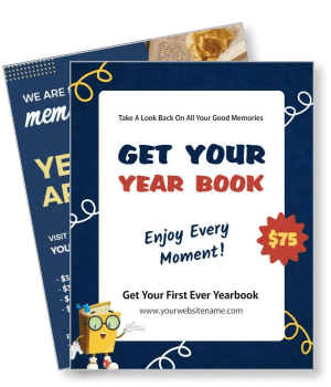 promotional yearbook blue accent book sale advertisement template