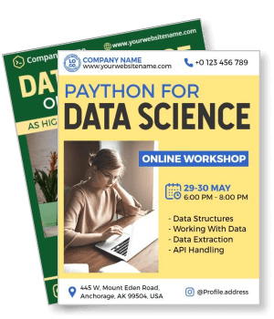 python data science online workshop flyer with date and time details template