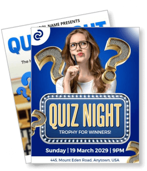 quiz night with question marks and event details template
