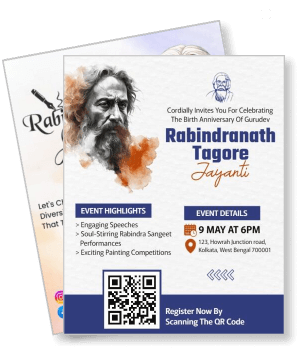 rabindranath tagore jayanti invitation event details and highlights with qr code template