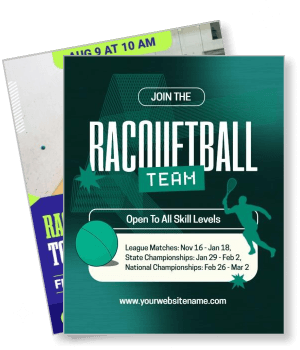 racquetball team join open skill levels schedule games poster template