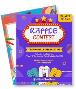 raffle contest announcement flyer with gift card prize and facebook instructions template