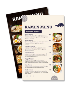 ramen restaurant menu design template with various noodle options