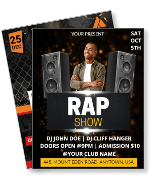 rap show night hip hop music event poster with dj details and venue information template