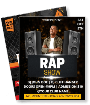 rap show night hip hop music event with dj details and venue information template