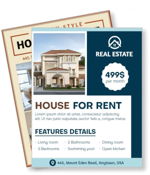 real estate house for rent flyer with price and features overview template