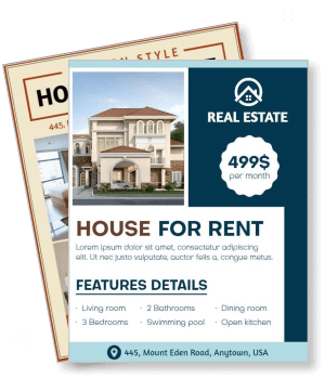 real estate house for rent with price and features overview template