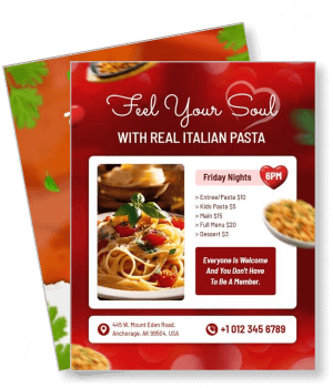 real italian pasta promotion flyer with friday night menu template