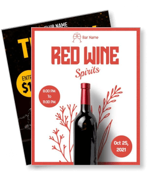 red wine spirits event with bottle and decorations template