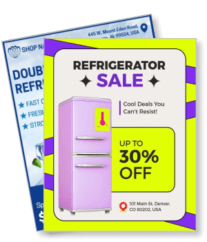 refrigerator sale poster up to 30 percent off promotion colorful design template