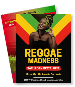 reggae madness concert poster with dj aurelia samuels jamaican theme template