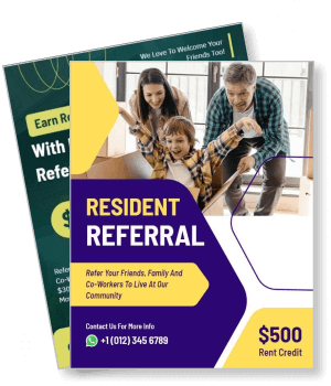 resident referral program flyer family promotion rent credit offer template