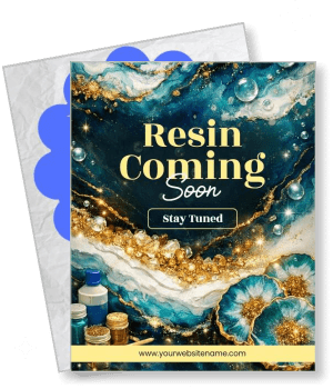 resin coming soon artistic with blue gold design template