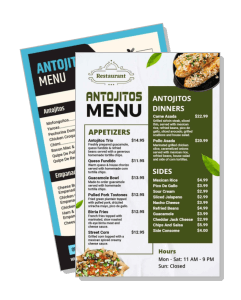 restaurant antojitos menu design with graphics and pricing template