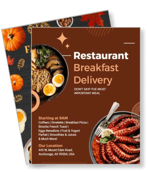 restaurant breakfast delivery poster fall theme menu promotion anchorage alaska template