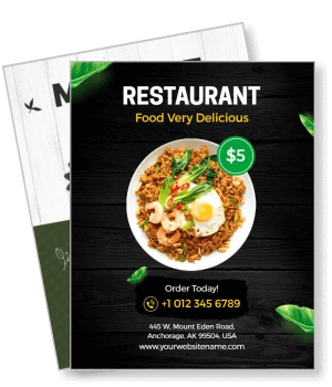 restaurant delicious food advertisement design with dish contact details template