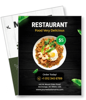 restaurant delicious food advertisement flyer design with dish contact details template