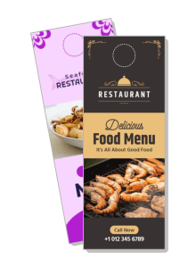 restaurant door hanger flyer template seafood menu promotion