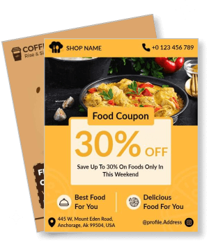 restaurant food coupon template 30 percent discount anchorage location