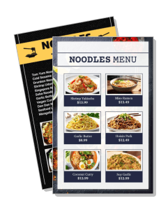 restaurant noodles menu design with variety of dishes and prices template