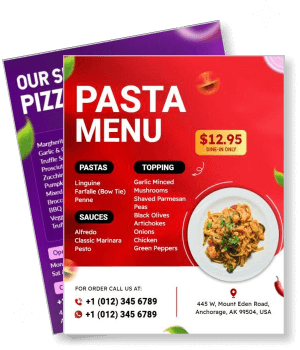 restaurant pasta menu design promotional offer with contact details template