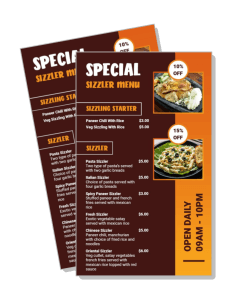 restaurant sizzler special menu flyer template with discount offer