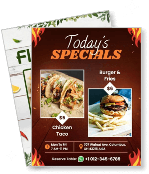 restaurant todays specials burger fries chicken taco menu promotion template