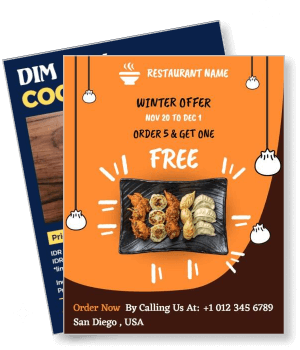 restaurant winter offer with fried chicken dumplings order now promotion template