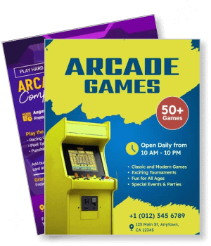 retro arcade games attraction colorful design template