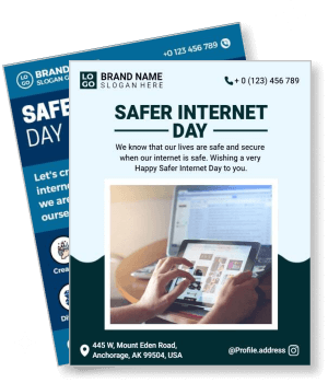safer internet day 2023 design with person holding tablet online safety promotion template
