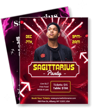sagittarius theme party with dj event details and ticket information template