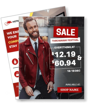 sale promotion man in red jacket discount offer december event template