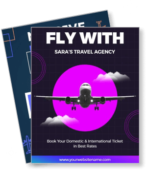 saras travel agency fly with airplane design template
