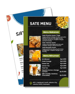 sate menu with food drink options and address details template