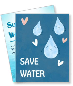 save water awareness with smiling water droplets and hearts template