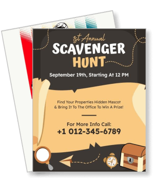 scavenger hunt event with contact details and prize info template
