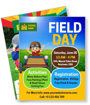 school field day event with activities and registration details template