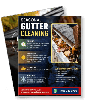 seasonal gutter cleaning services promotional design with leaf filled gutter image template