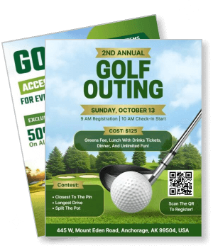 second annual golf outing event with registration details qr code template