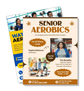 senior aerobics class flyer with instructor and benefits information template