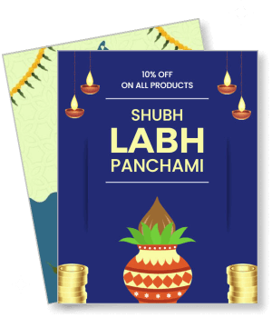 shubh labh panchami 10 percent off festive with kalash and oil lamps template