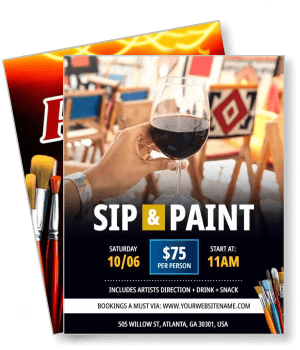 sip and paint event with wine and brushes invite atlanta template