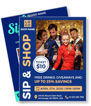 sip shop event with ticket price and date details template