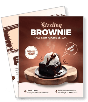sizzling chocolate brownie dessert promotion with price and location template