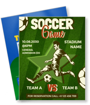 soccer game design with player details and teams competing template