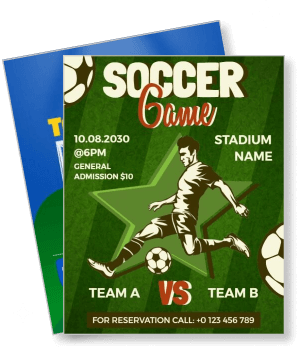 soccer game poster design with player details and teams competing template