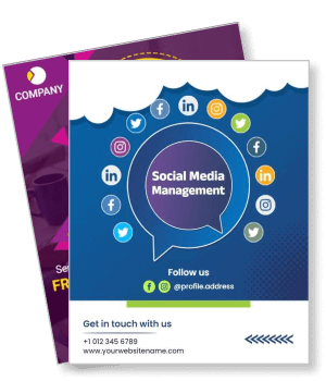 social media management with contact details and icons template