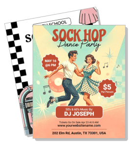 sock hop dance party flyer retro theme 50s 60s music event template